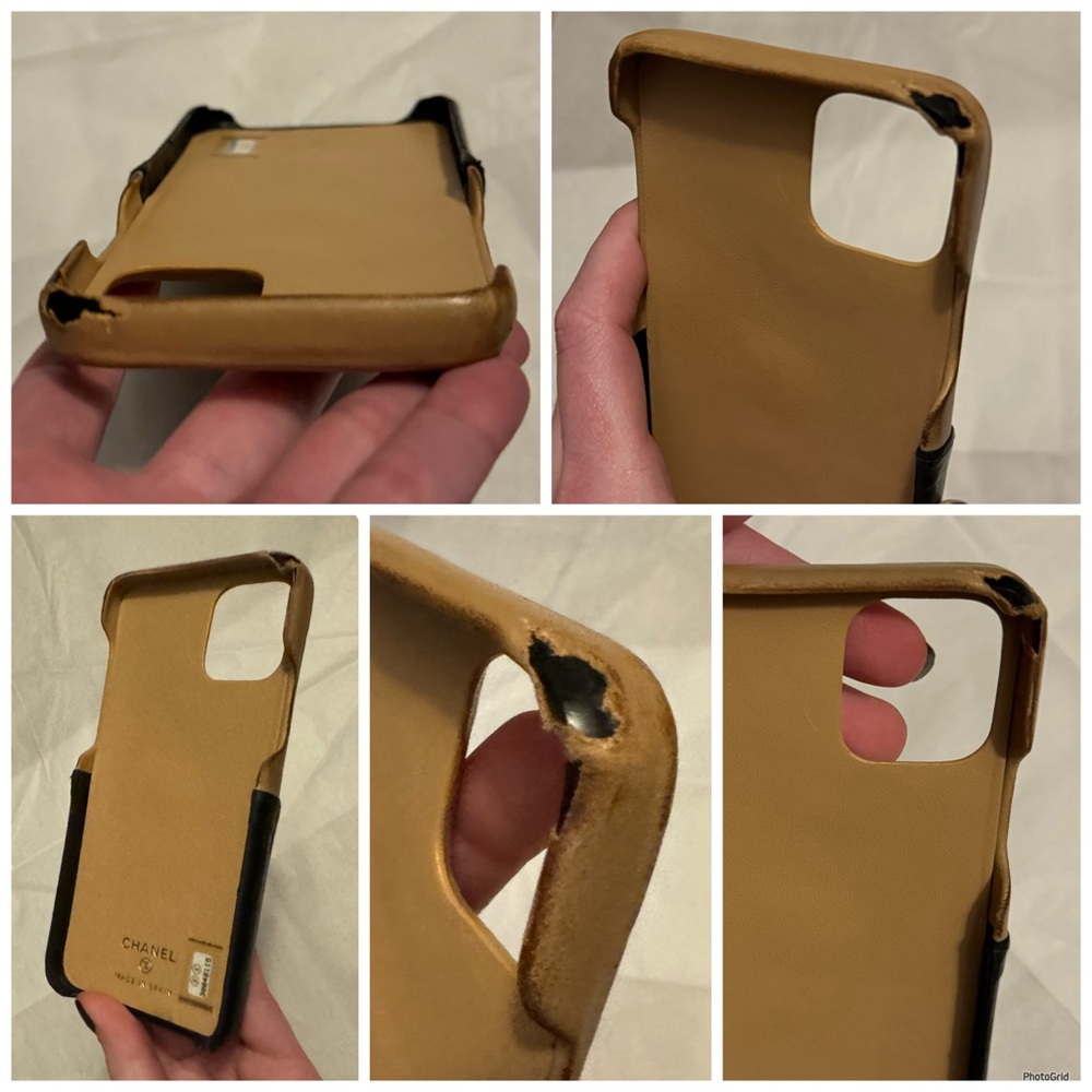 AUTHENTIC CHANEL Tan Black Matelasse Leather Interlocking CC Quilted Phone Case - Picture 9 of 16